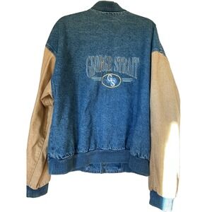 Vtg International Denim George Strait Trucker Jacket Men XL USA Made Tan Blue